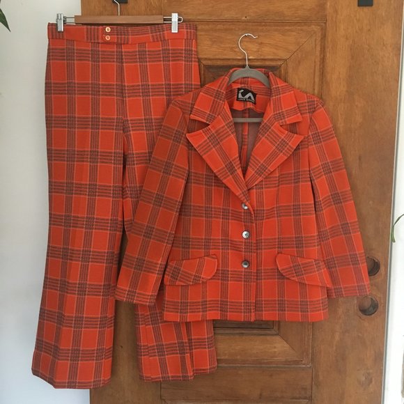 Vintage Pants - VTG 1970's Jack Winter Women Plaid Polyester suit
